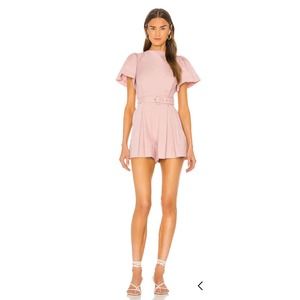 SOLD*** LPA Blush Pink Uma Belted Romper Womens XS New Flutter Sleeve Open Back